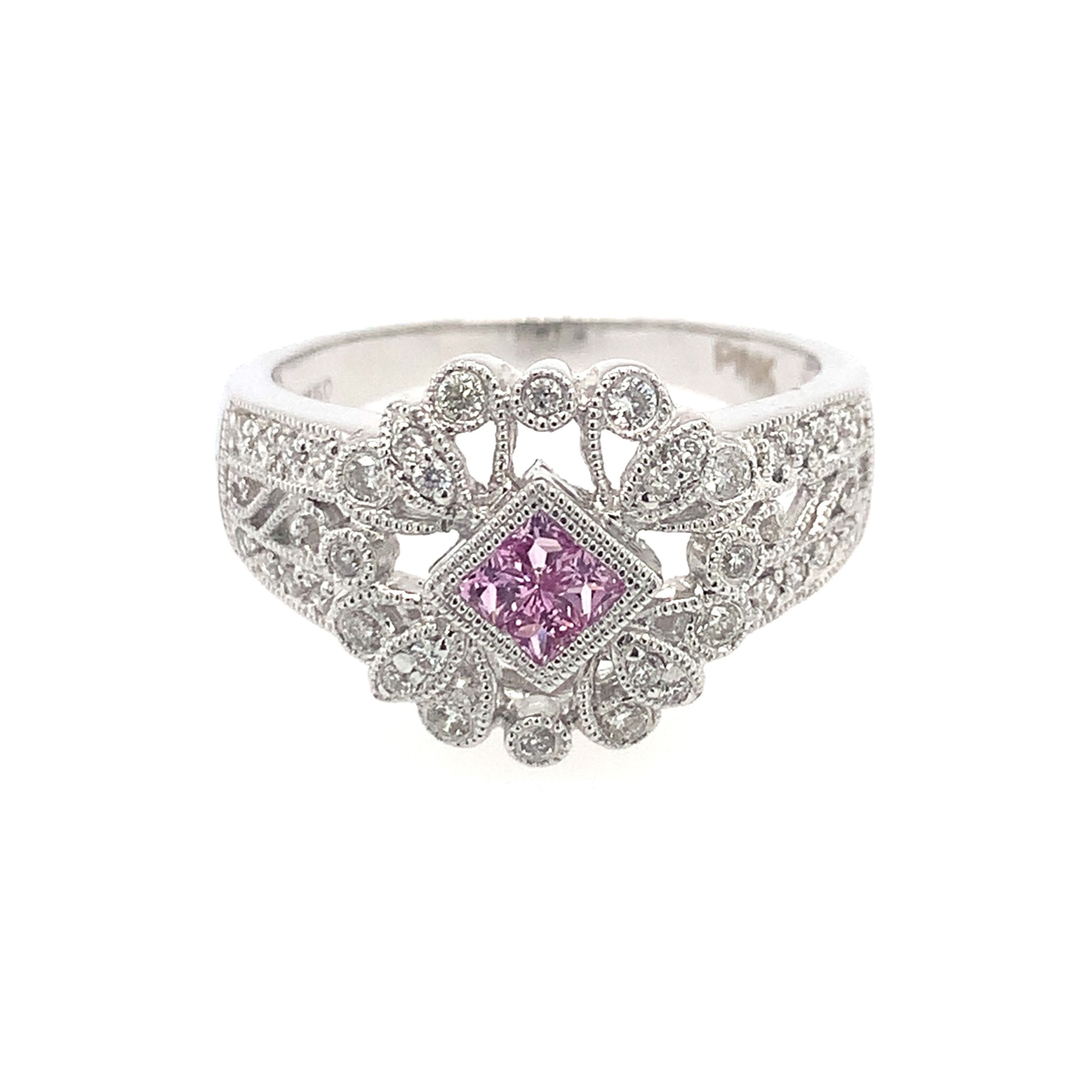 White Gold Antique-Inspired Pink Sapphire Ring
