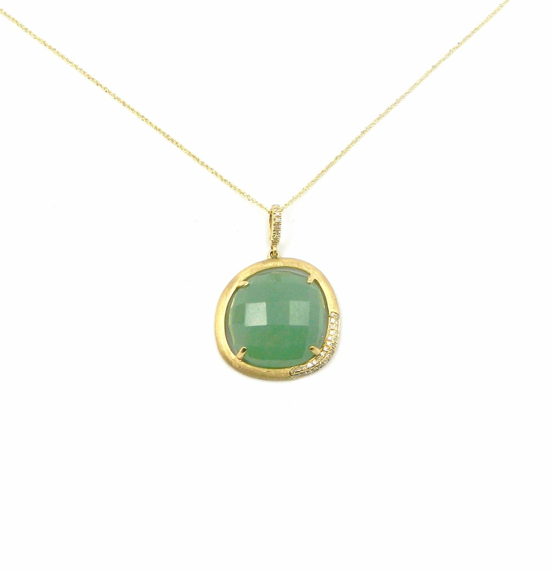 Solid 14K Yellow Gold Natural Aventurine Jade Ball Pendants For