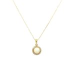 Yellow Gold Opal Necklace with Diamond Halo