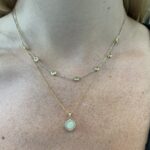 Yellow Gold Opal Necklace with Diamond Halo