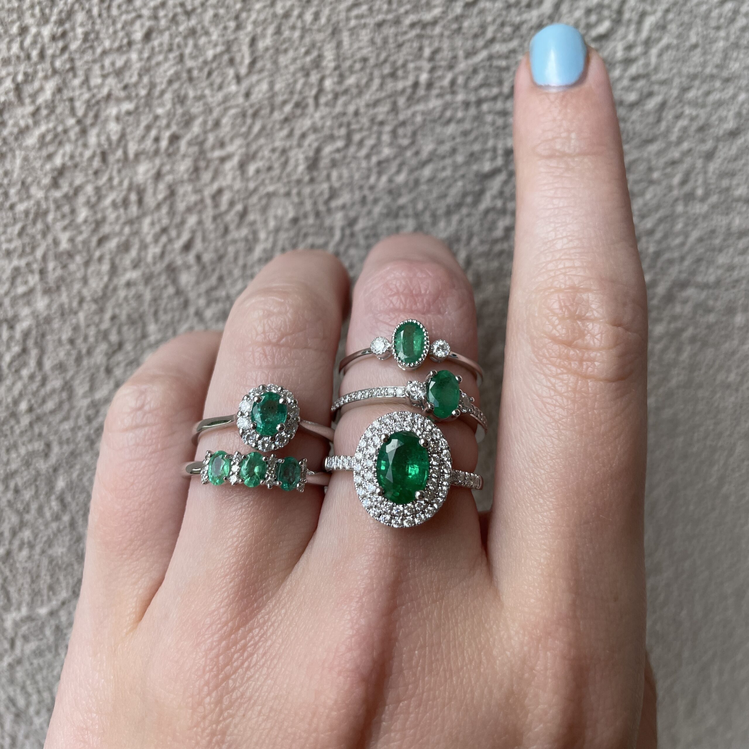 White Gold Double Halo Emerald Ring