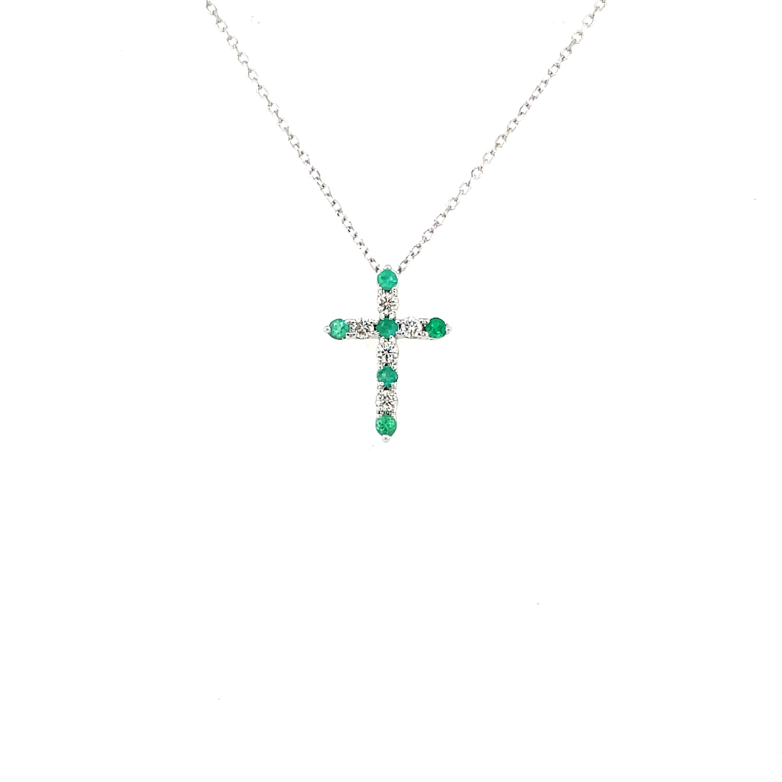 White Gold Emerald Cross Necklace