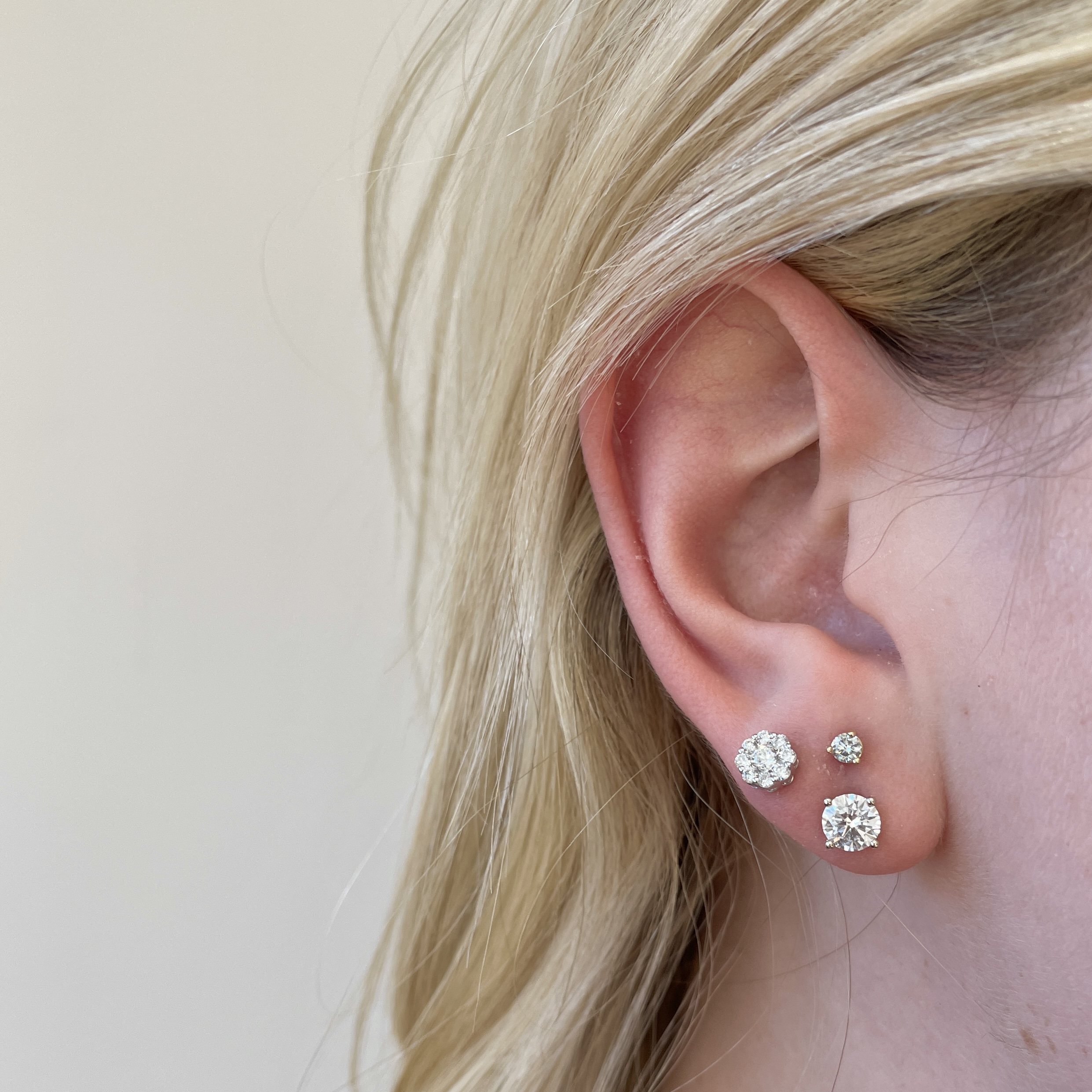 Gold Diamond Cluster Stud Earrings