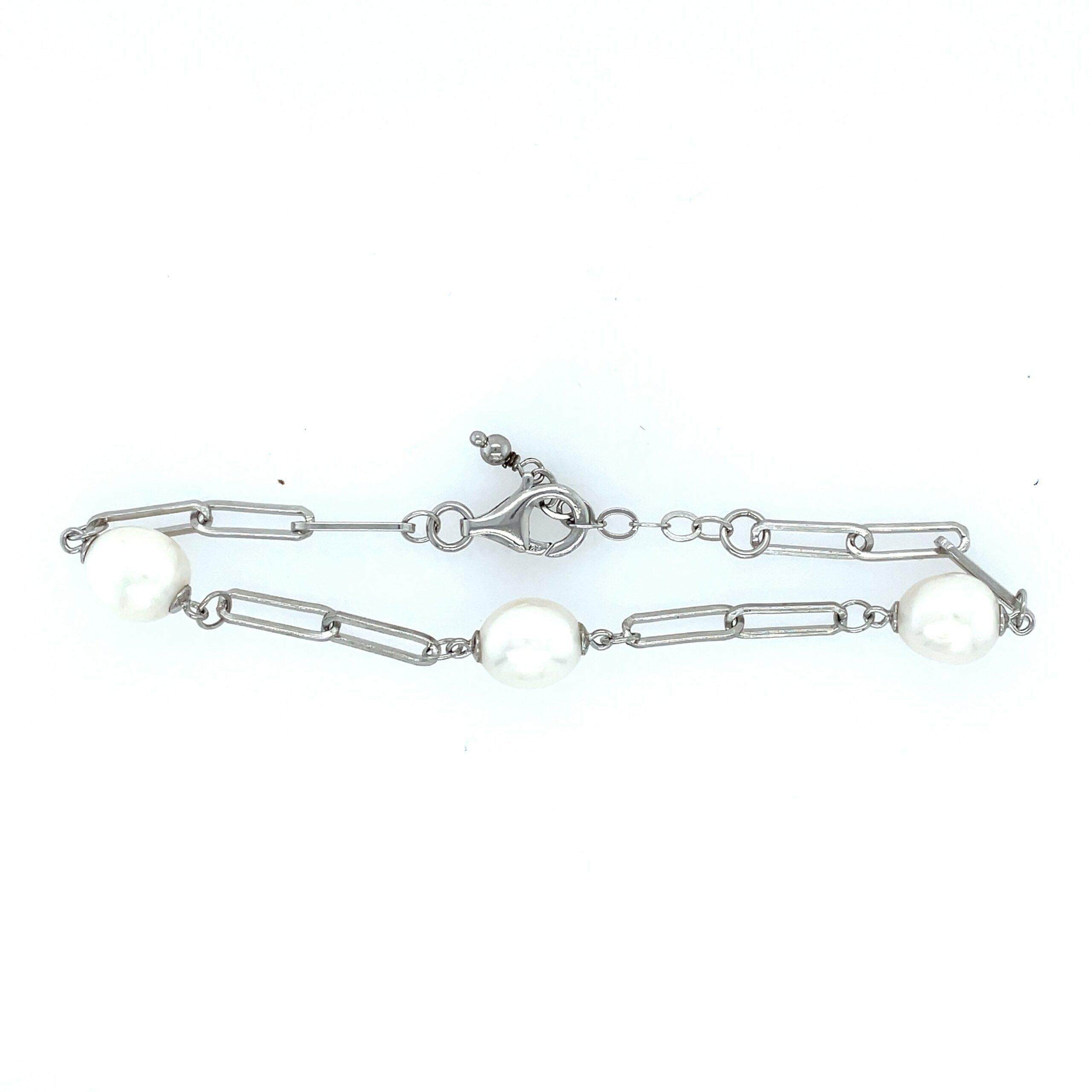 Sterling Silver Pearl Paperclip Bracelet