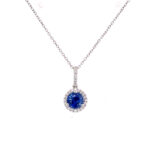 Sapphire and Diamond Round Pendant Necklace