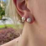 White Gold Pearl Earrings With Diamonds