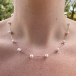 White Gold Freshwater Pearl Station Necklace