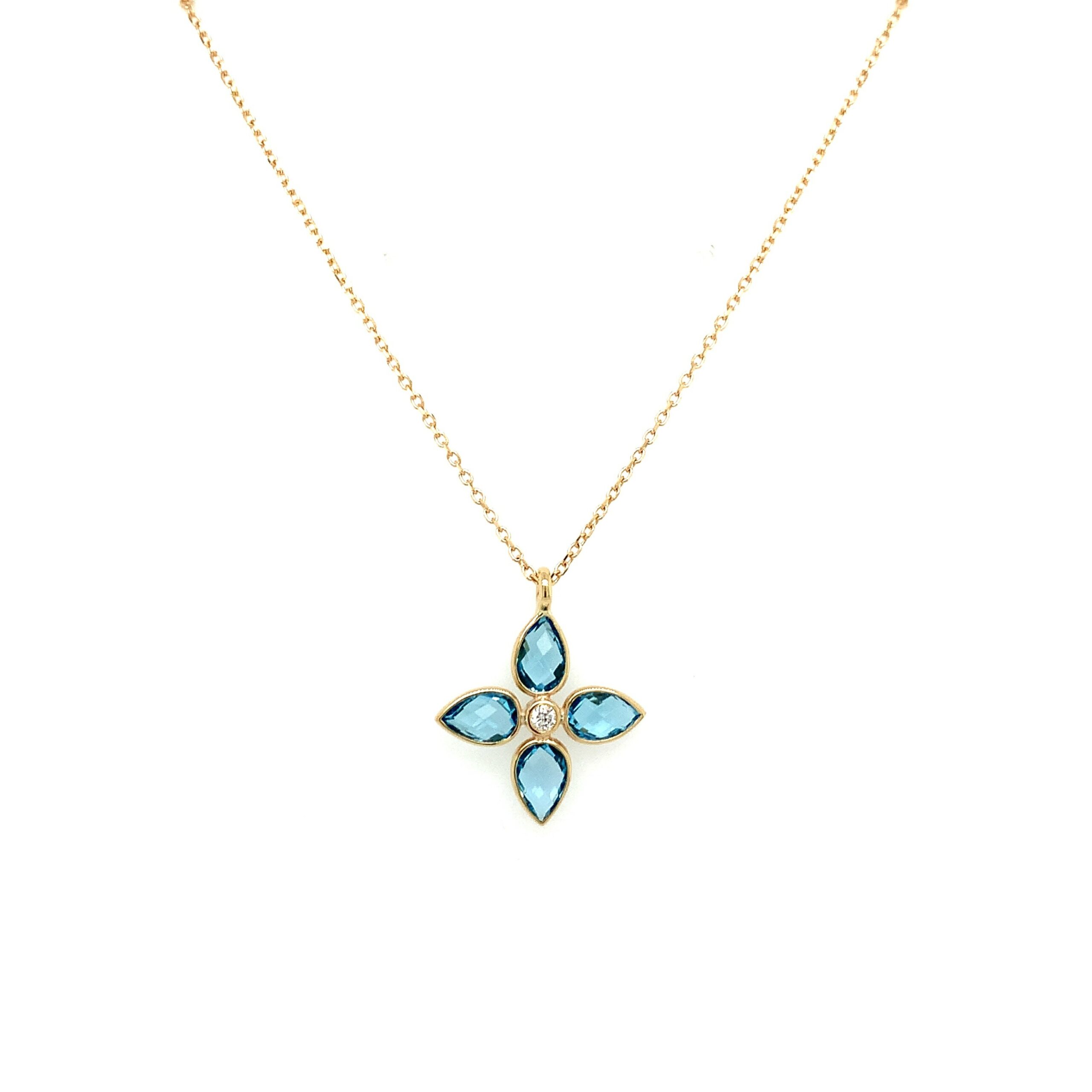 Yellow Gold Blue Topaz and Diamond Briolette Necklace