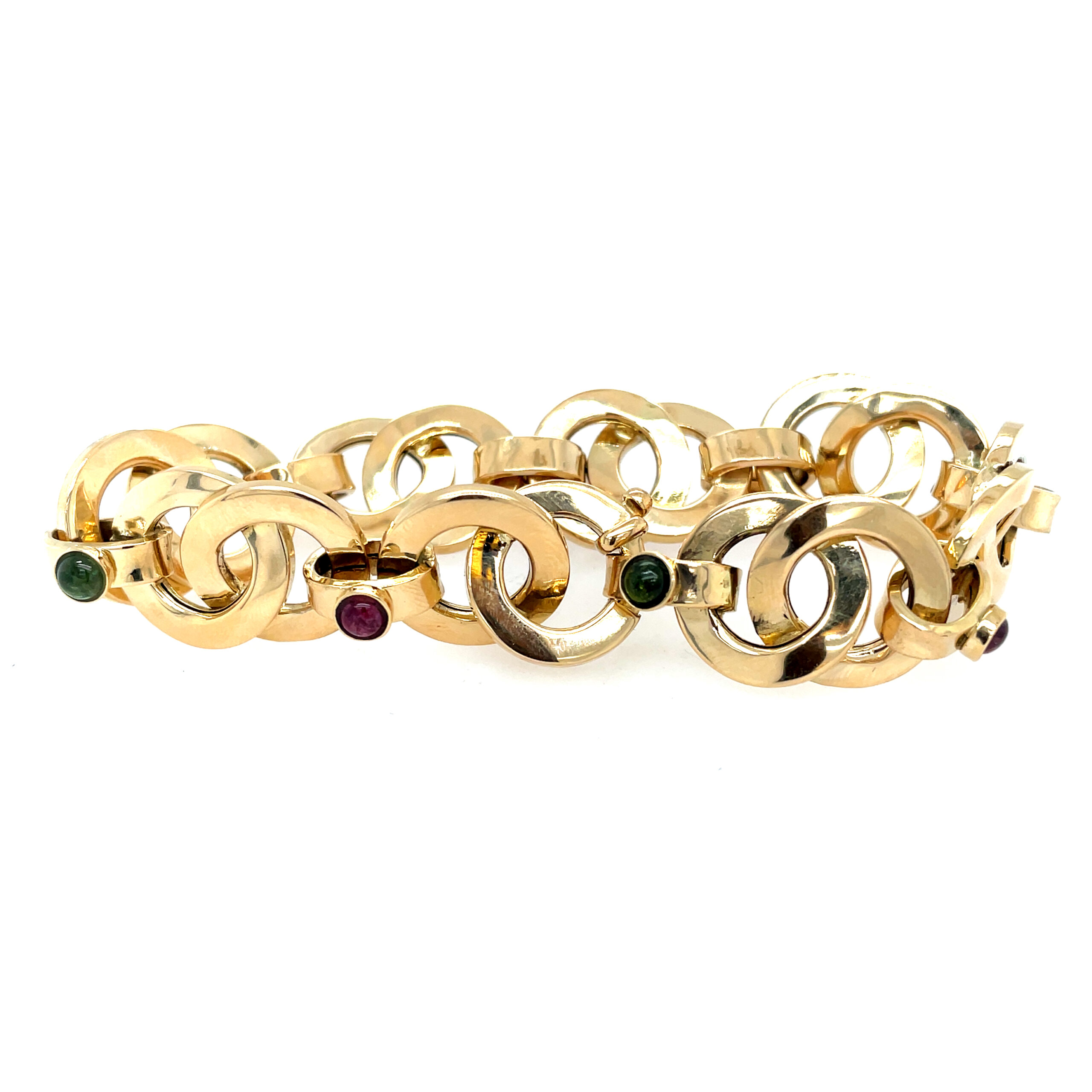 Estate: Yellow Gold Pink and Green Tourmaline Bracelet