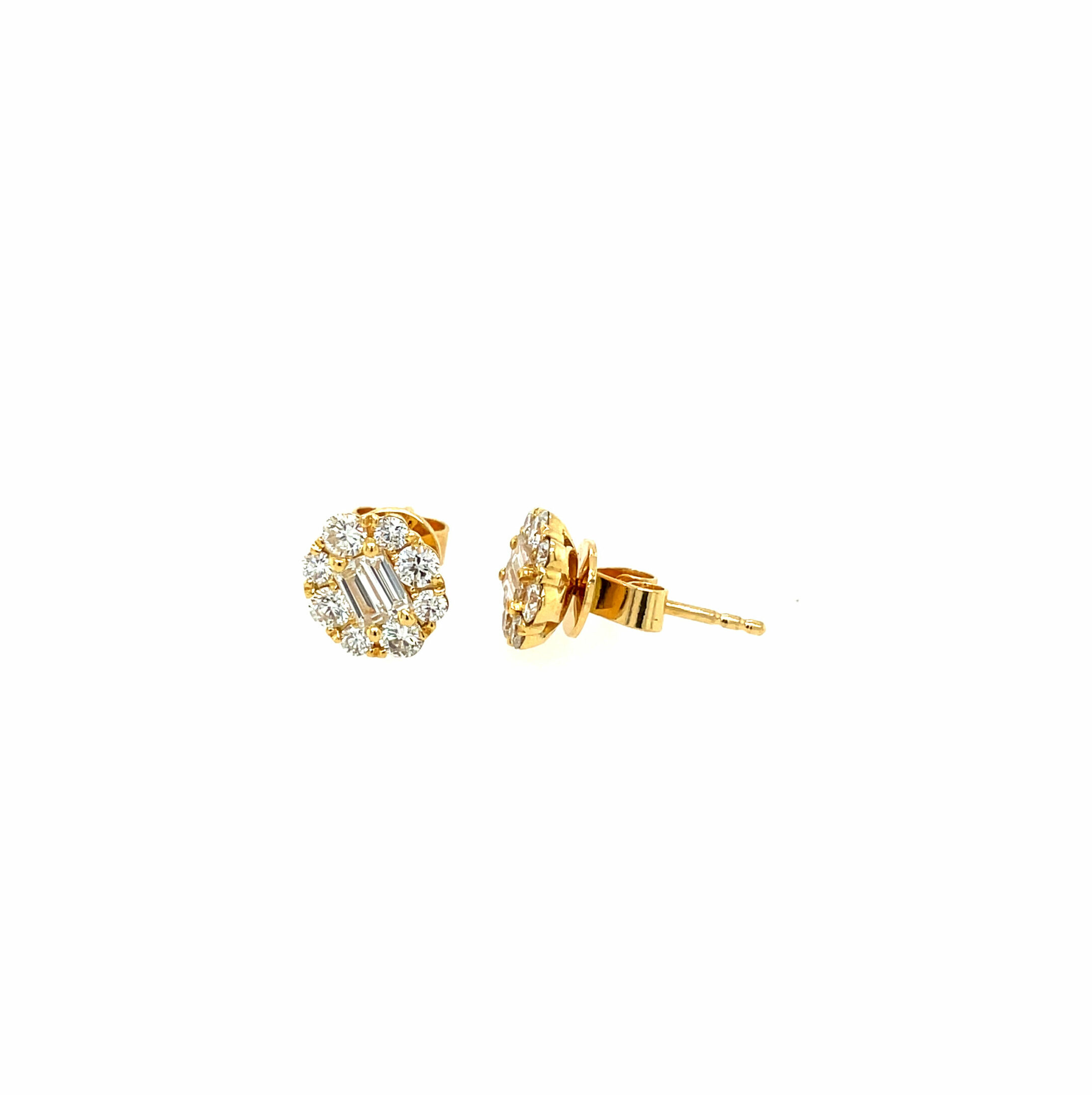 Yellow Gold Diamond Cluster Stud Earrings