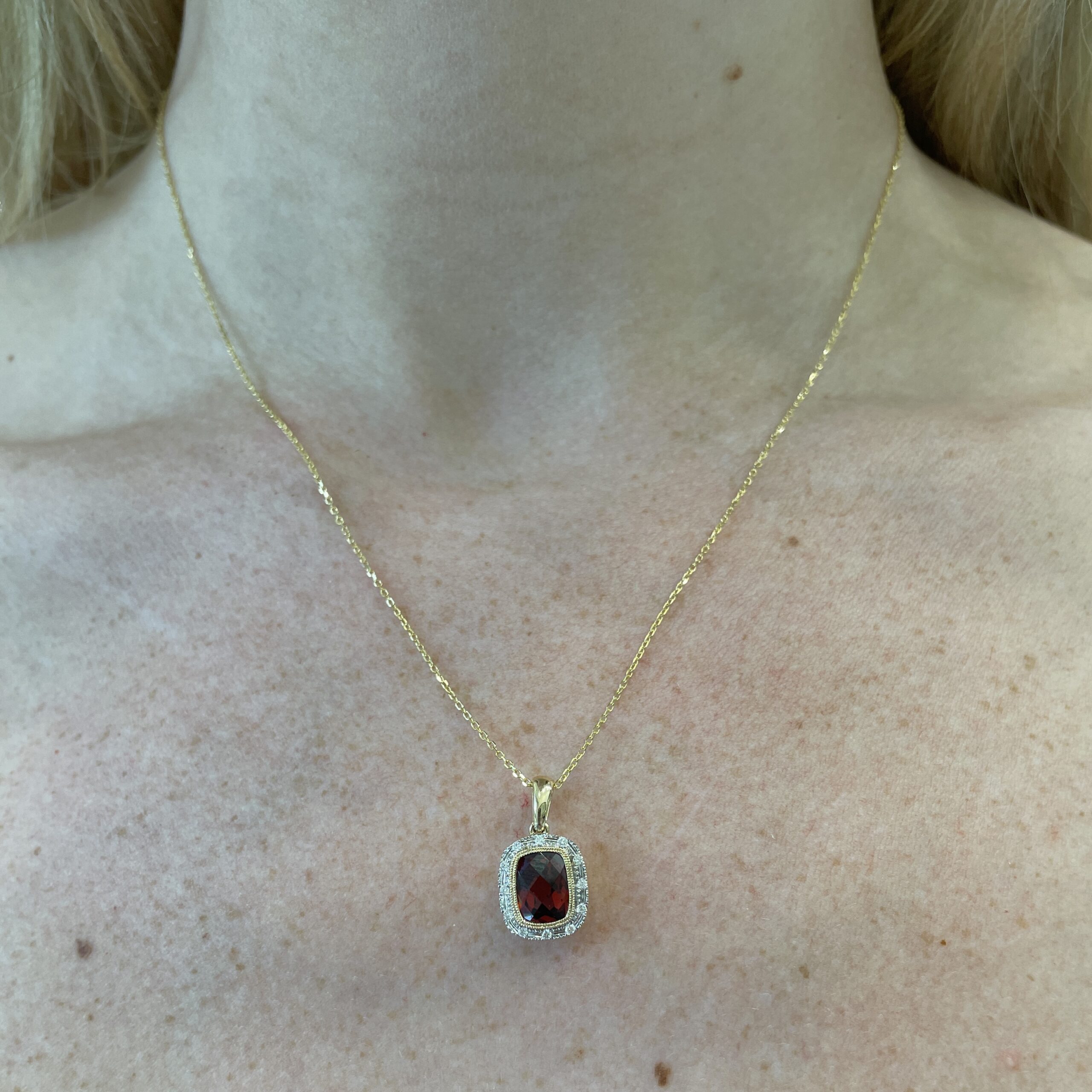 Yellow Gold Garnet and Diamond Necklace