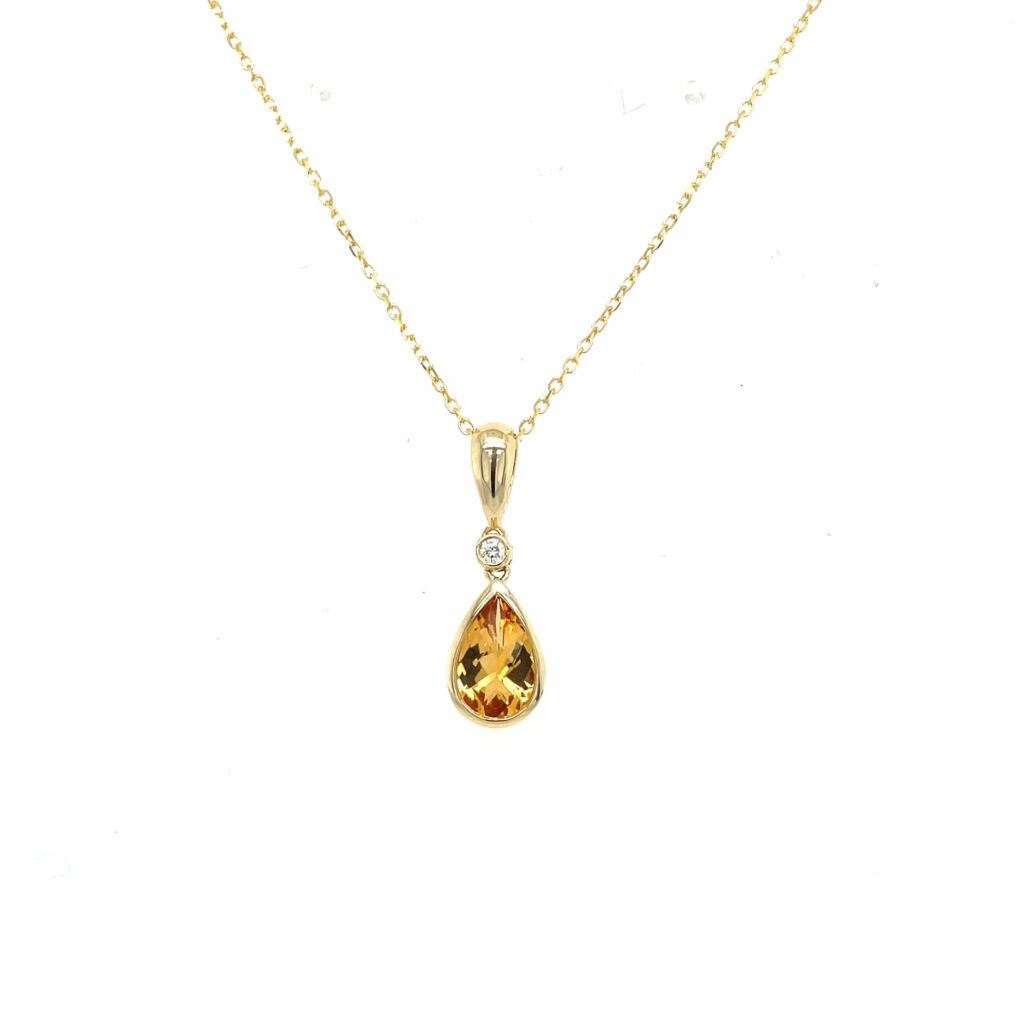 Yellow Gold Citrine and Diamond Drop Necklace