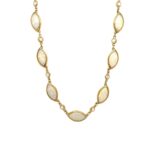 Yellow Gold Opal and Diamond Station Necklace