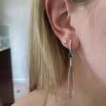 White Gold Green Tourmaline and Smoky Quartz Drop Earrings