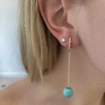 Yellow Gold Turquoise and Diamond Drop Earrings