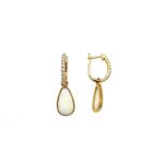 Yellow Gold Opal and Diamond Huggie Drop Earrings