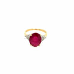 Estate: Yellow Gold Treated Ruby and Diamond Ring