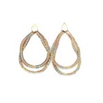 Estate: Tri Tone Gold Double Loop Diamond Cut Herringbone Earrings