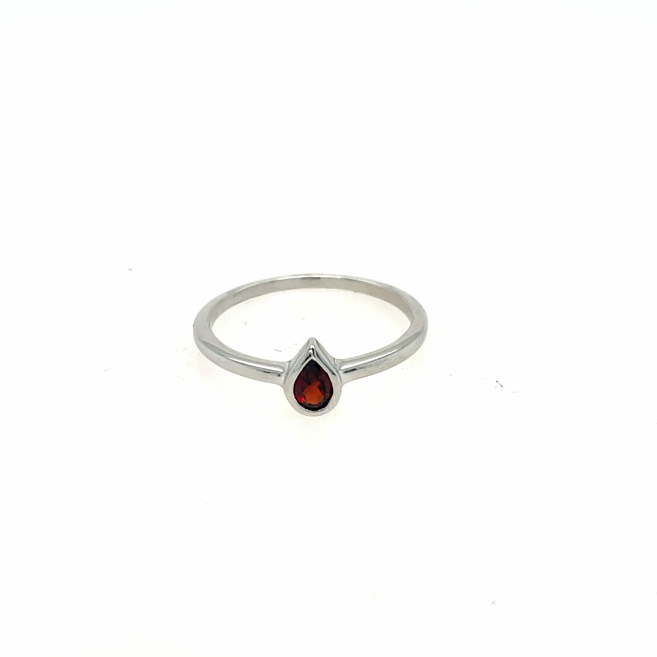 Sterling Silver Pear Garnet Stacking Ring