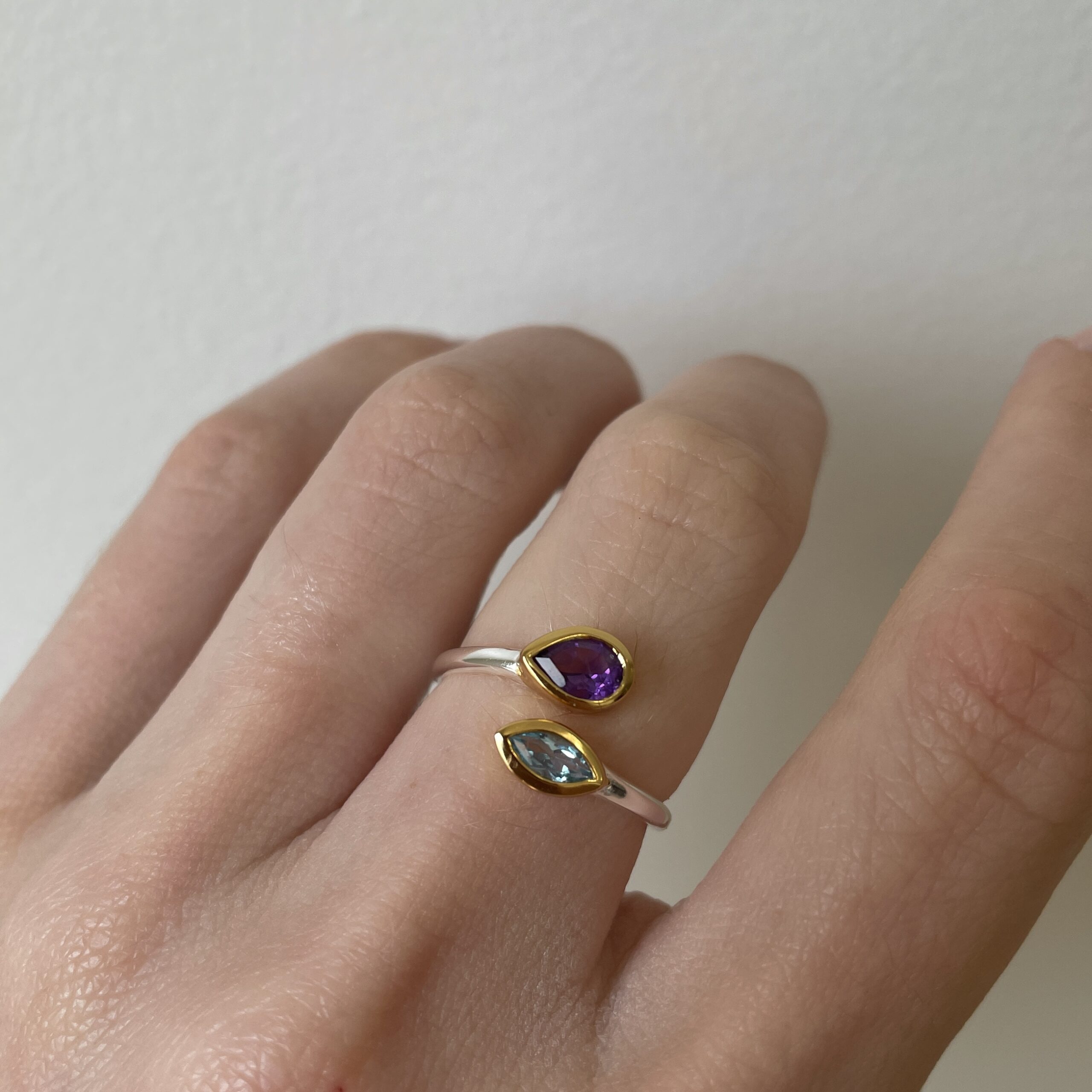 Sterling Silver Amethyst and Blue Topaz Bypass Ring