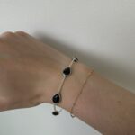 Sterling Silver Pear Onyx Station Bracelet