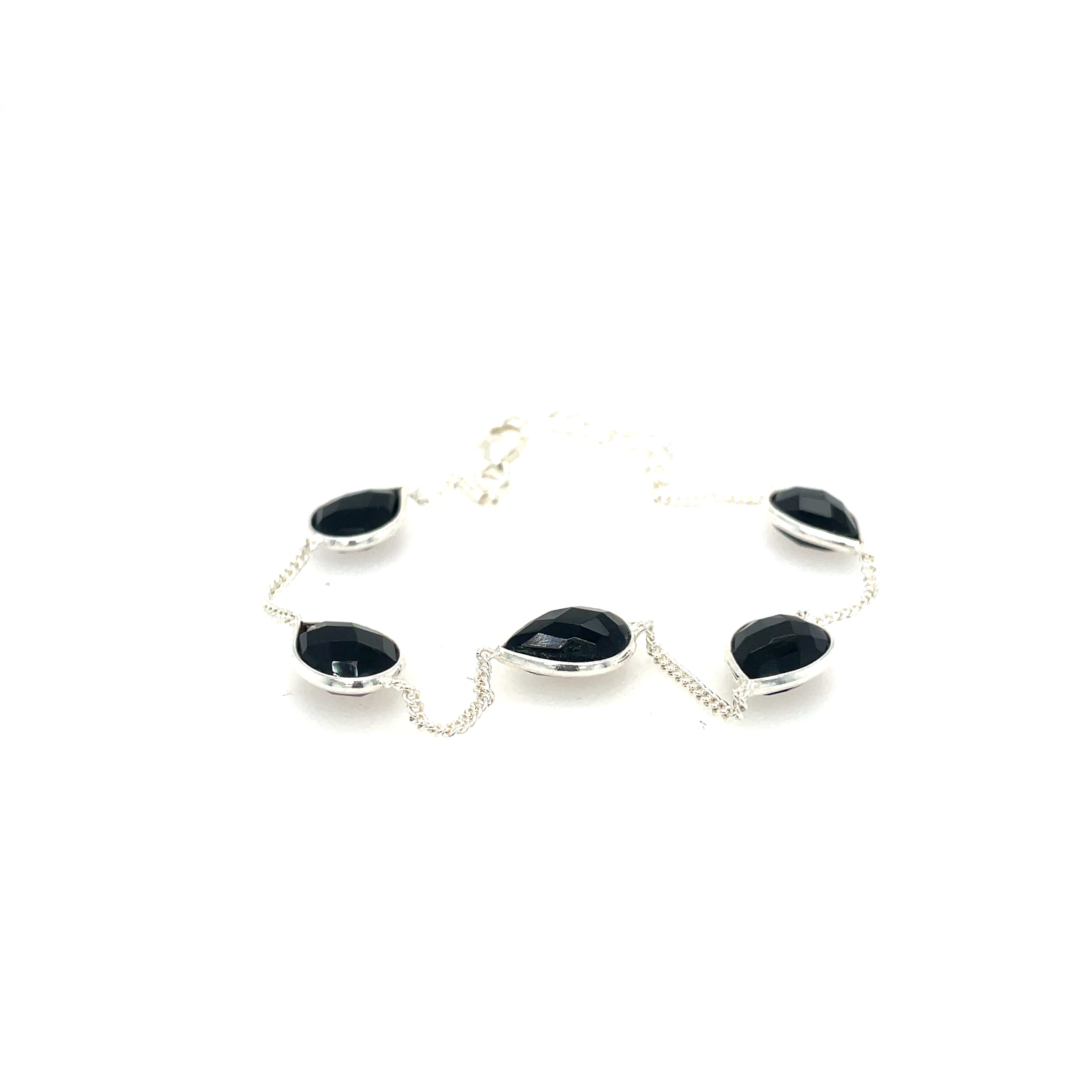 Sterling Silver Pear Onyx Station Bracelet