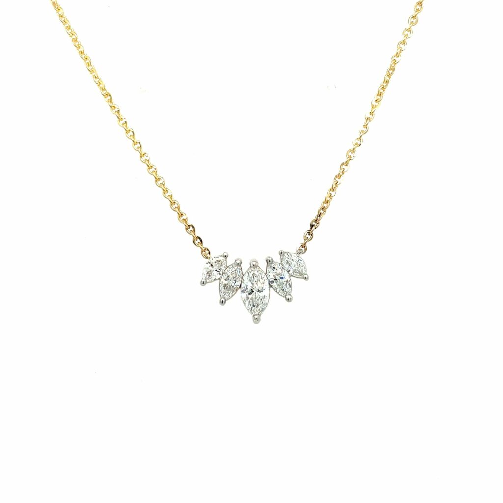 Yellow Gold Graduated Marquise Diamond Necklace