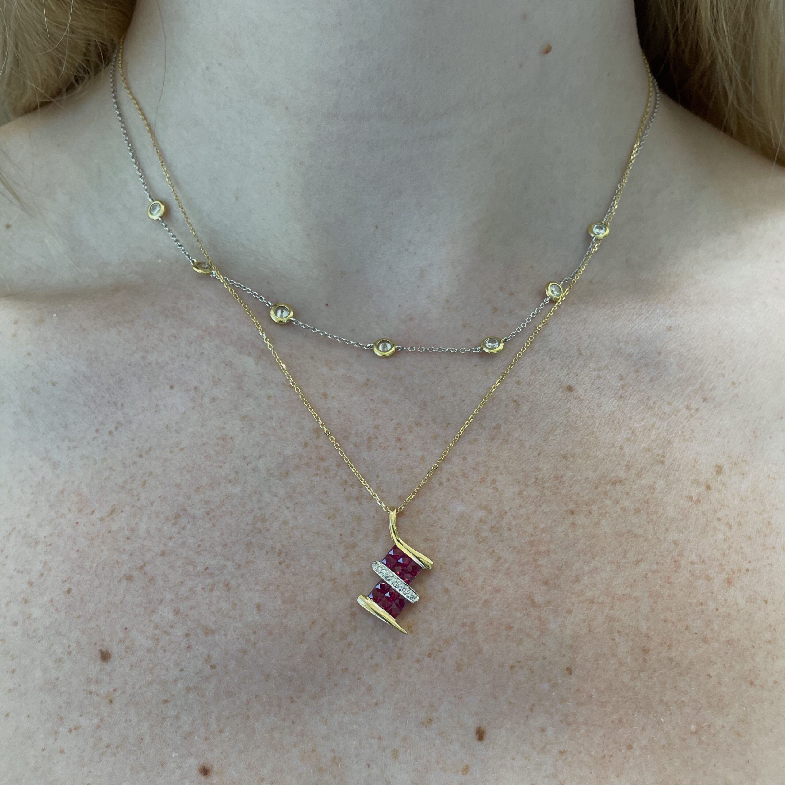 Estate: Yellow Gold Ruby and Diamond Pendant