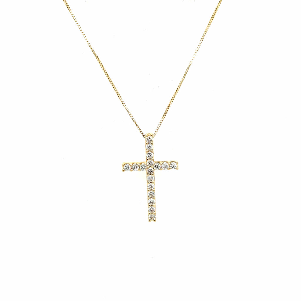 Estate: Yellow Gold Diamond Cross Necklace