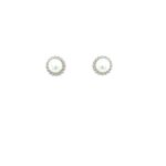 Sterling Silver Halo Pearl Stud Earrings