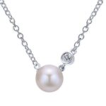 Sterling Silver Pearl Necklace with Diamond Accent