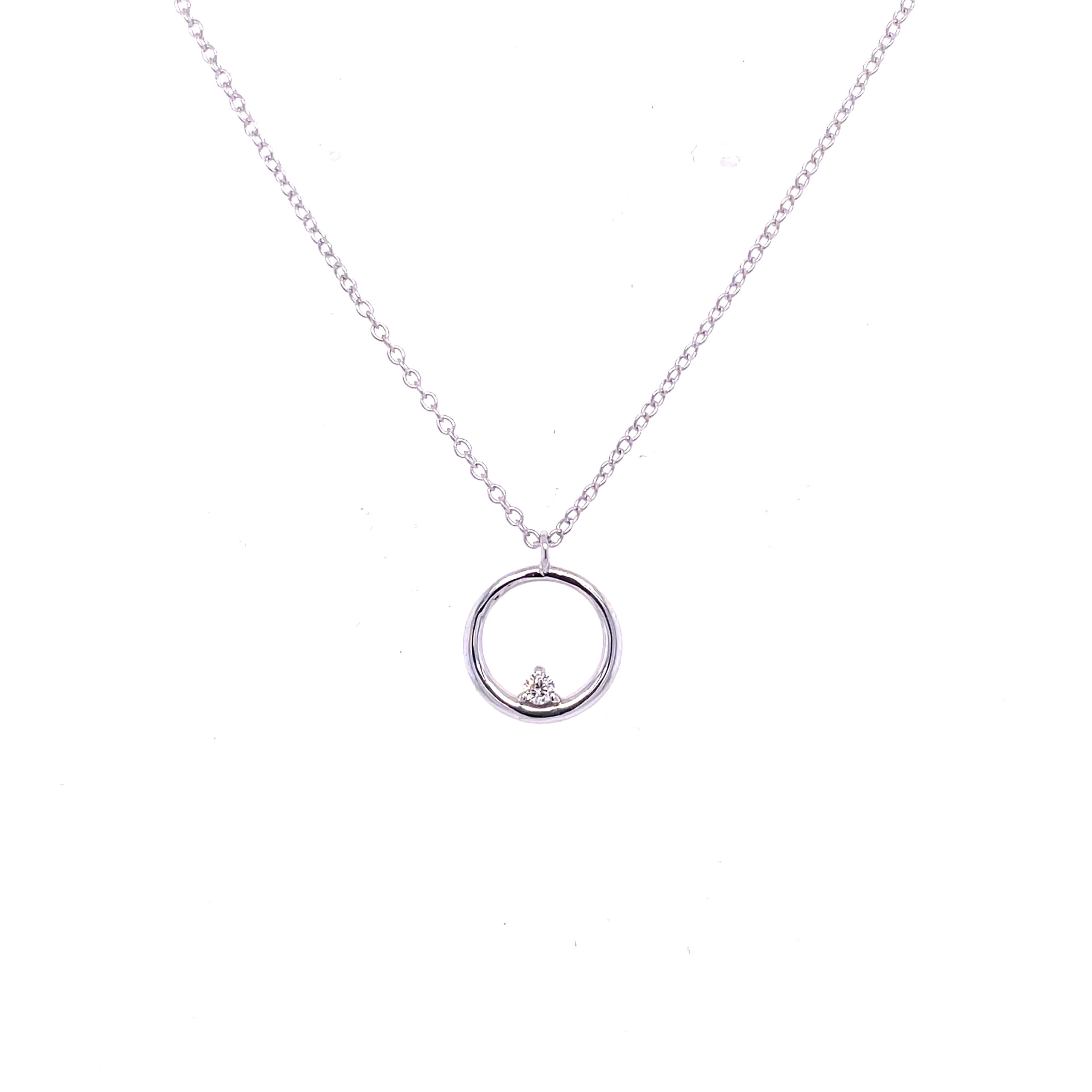 Sterling Silver Circle Pendant Necklace with Diamond Accent