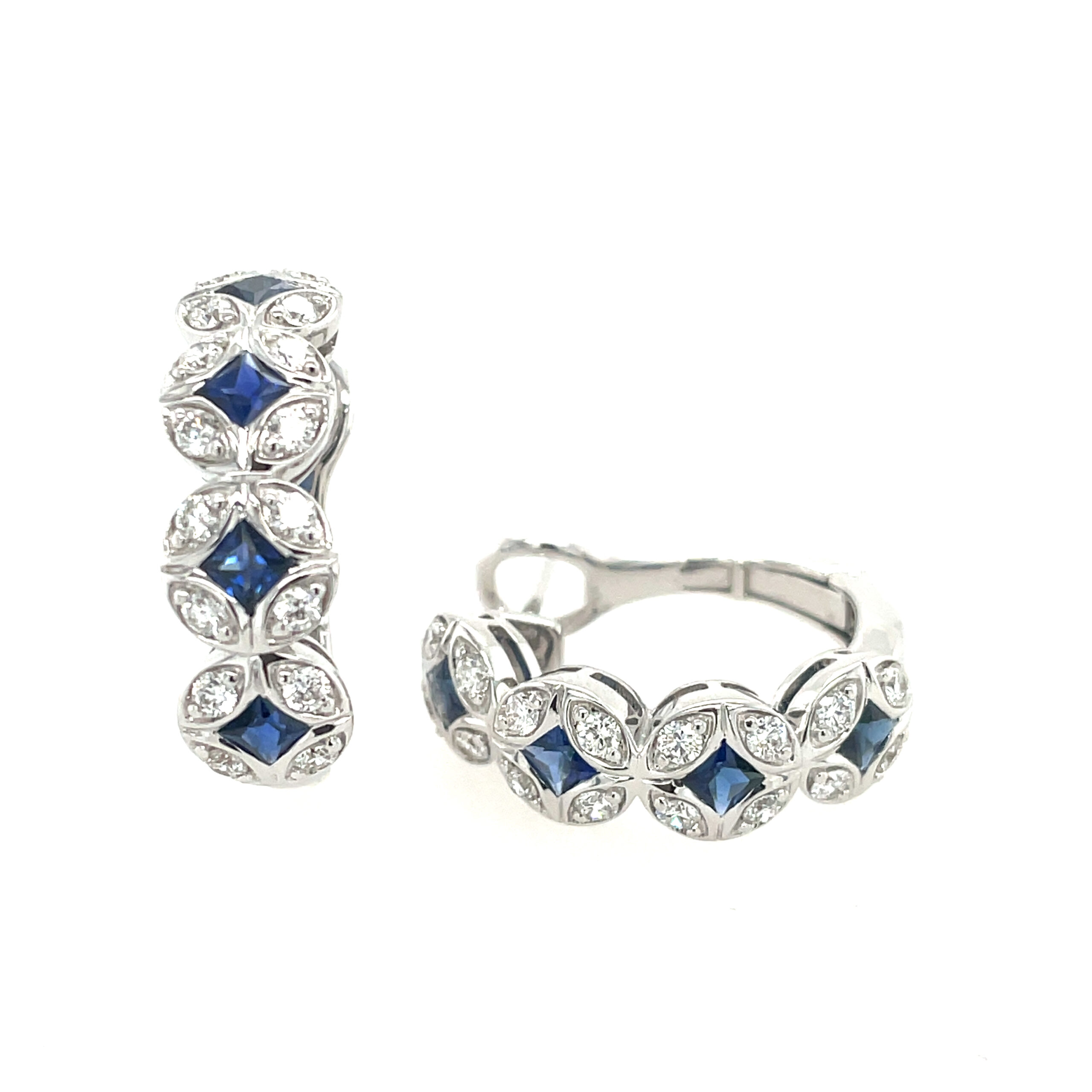 White Gold Sapphire and Diamond Hoop Earrings