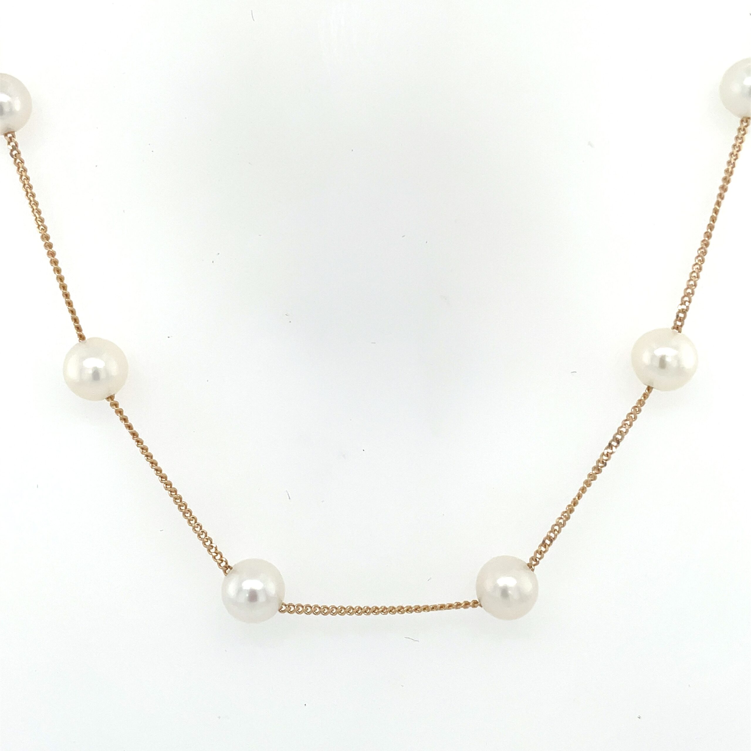 Yellow Gold Freshwater Pearl Station Necklace