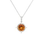 White Gold Citrine and Diamond Halo Necklace