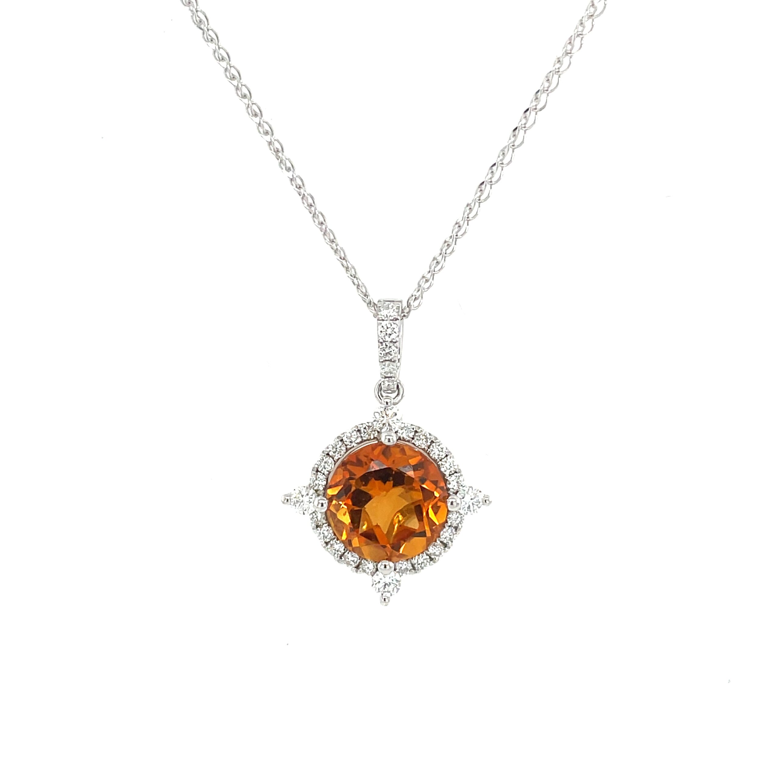 White Gold Citrine and Diamond Halo Necklace