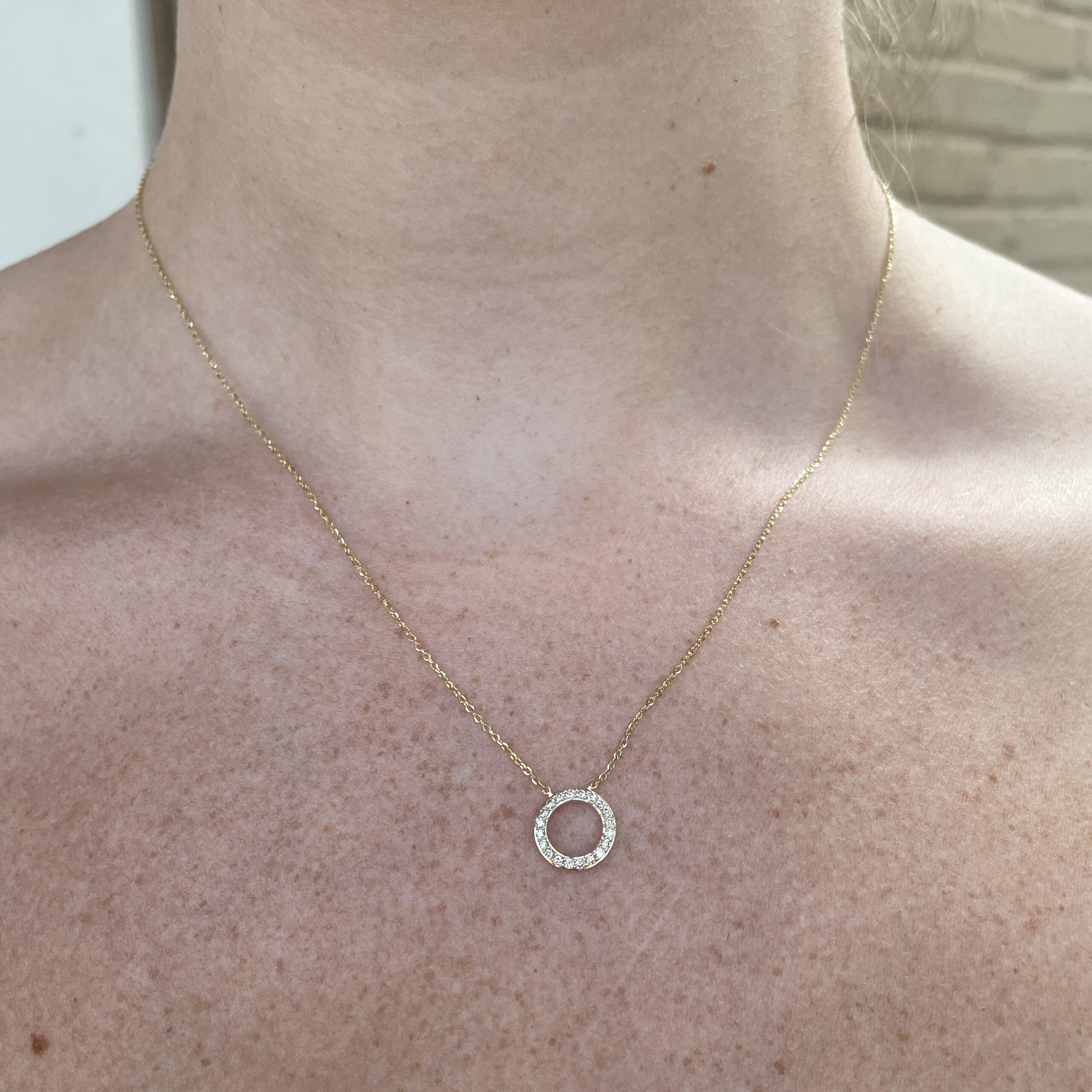 Yellow Gold Open Circle Diamond Necklace