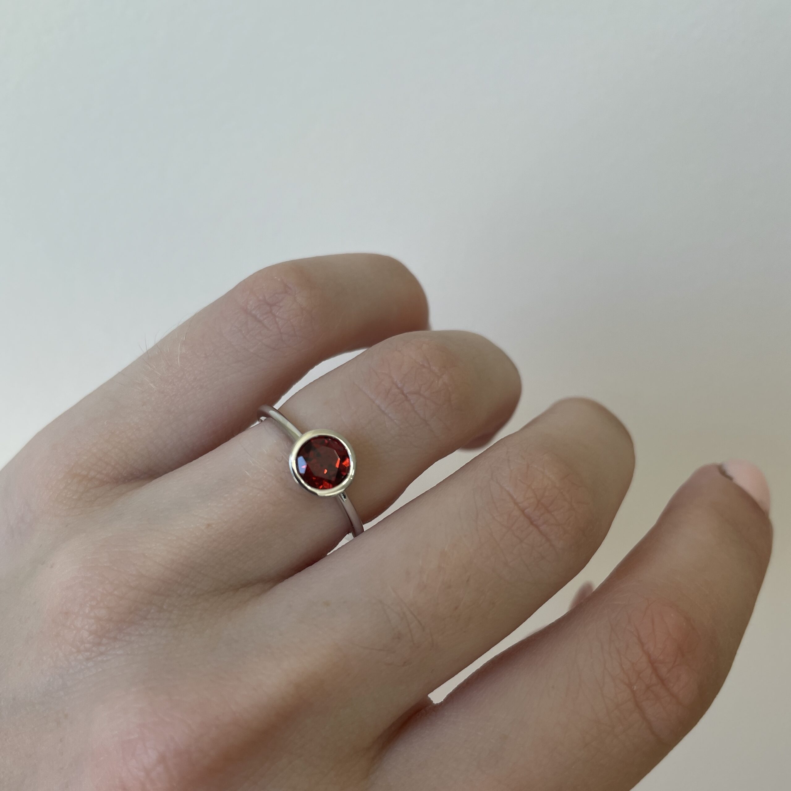 Sterling Silver Bezel-Set Garnet Ring