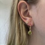 Yellow Gold Cushion Shaped Peridot Briolette and Diamond Earrings