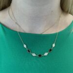 Yellow Gold Mother of Pearl & Black Onyx Briolette Station Necklace