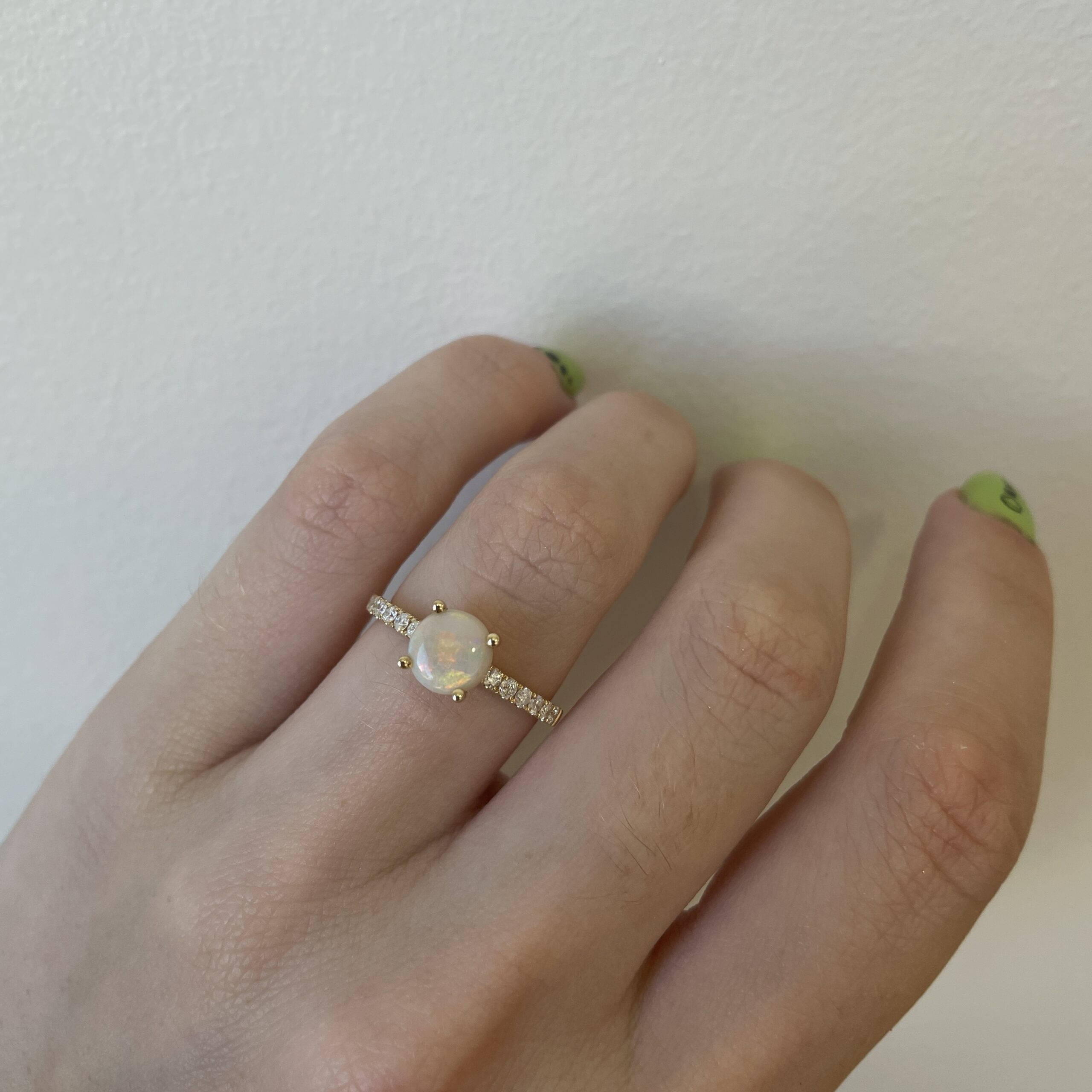 Yellow Gold Opal Ring with Diamonds