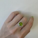 White Gold Peridot Ring with Diamond Halo