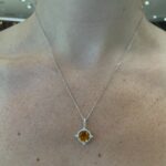 White Gold Citrine and Diamond Halo Necklace