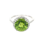 White Gold Peridot Ring with Diamond Halo