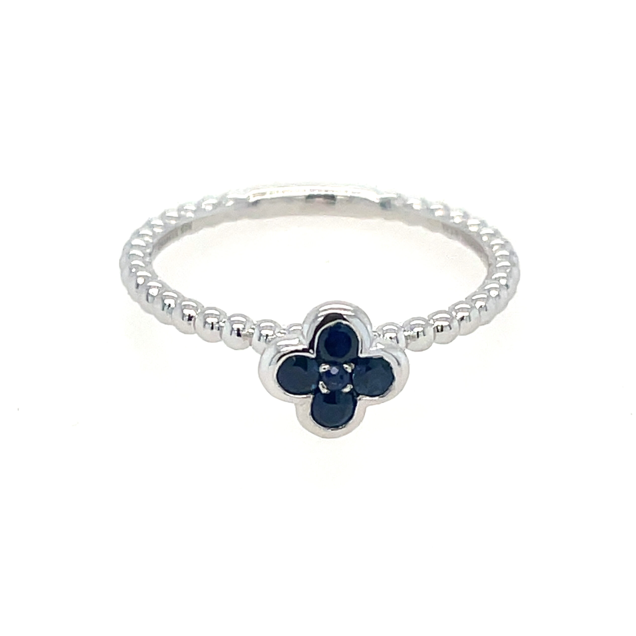 Sterling Silver Quatrefoil Clover Sapphire Ring