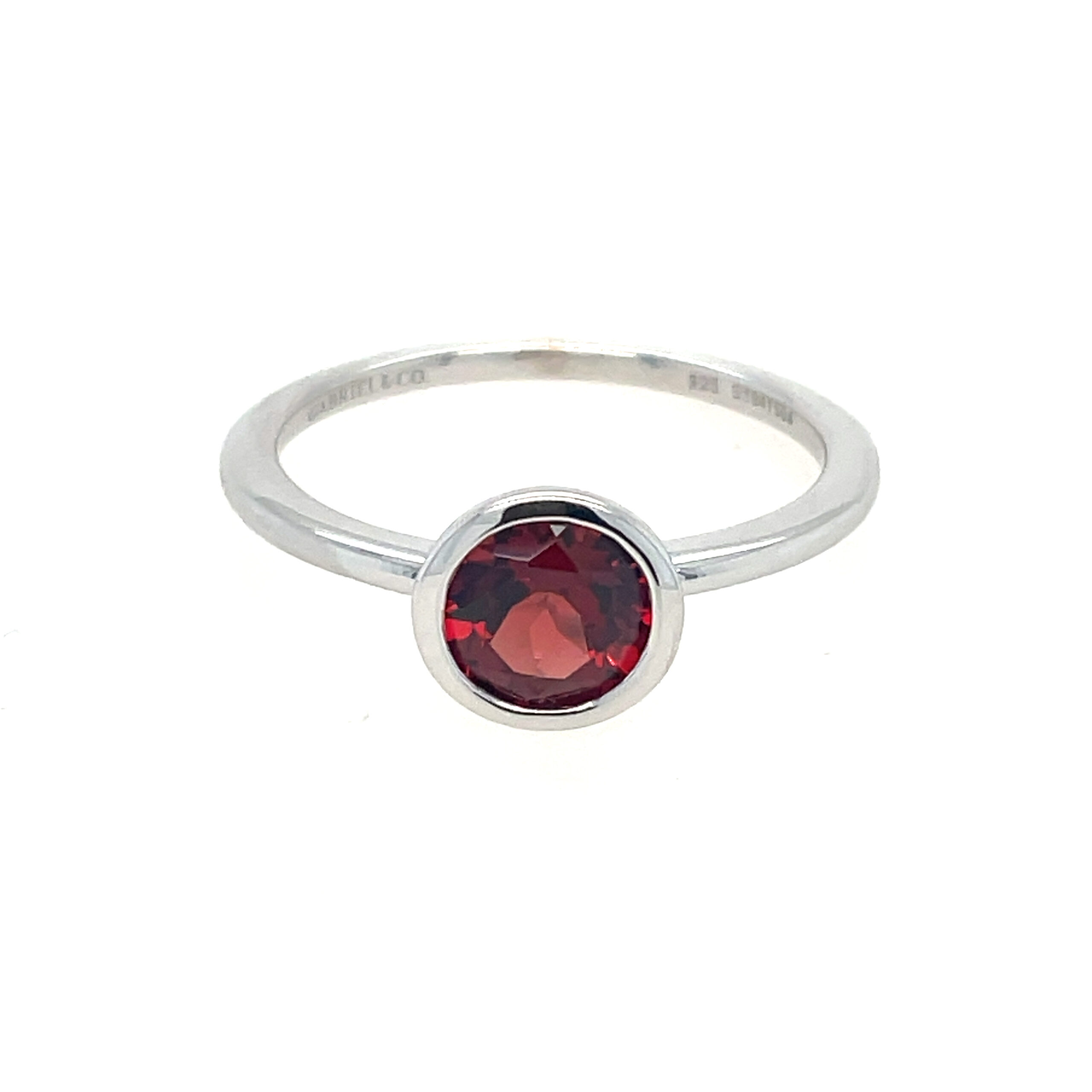 Sterling Silver Bezel-Set Garnet Ring