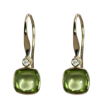 Yellow Gold Cushion Shaped Peridot Briolette and Diamond Earrings