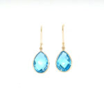 Yellow Gold Pear Shaped Swiss Blue Topaz Briolette Earrings