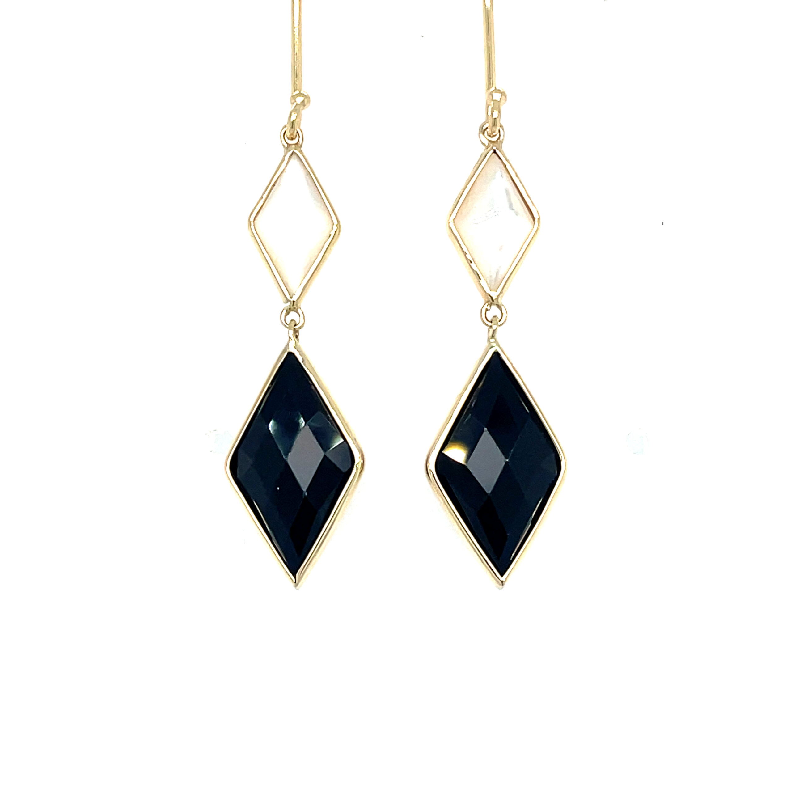 Yellow Gold Mother of Pearl & Black Onyx Drop Earrings