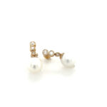 Yellow Gold Freshwater Pearl Drop Earrings with Diamonds